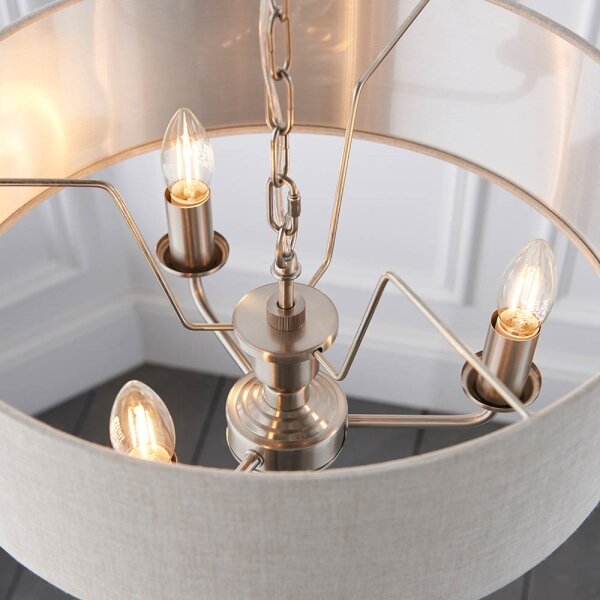 Endon 94361 - Lustr na řetězu HIGHCLERE 3xE14/40W/230V béžová/matný chrom