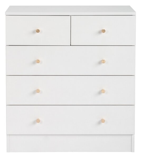 FCH komoda, úložná skříň s 5 látkovými zásuvkami, kovový rám, bílá, 66,00x33,00x73,00cm
