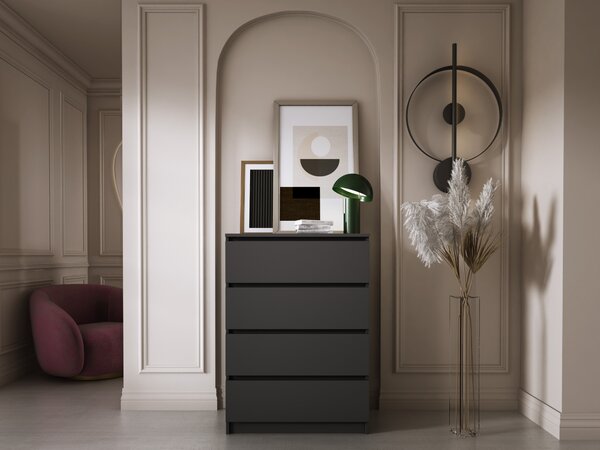 Komoda se 4 zásuvkami v matné černé barvě - 70 x 101 x 39 cm (š/v/d)