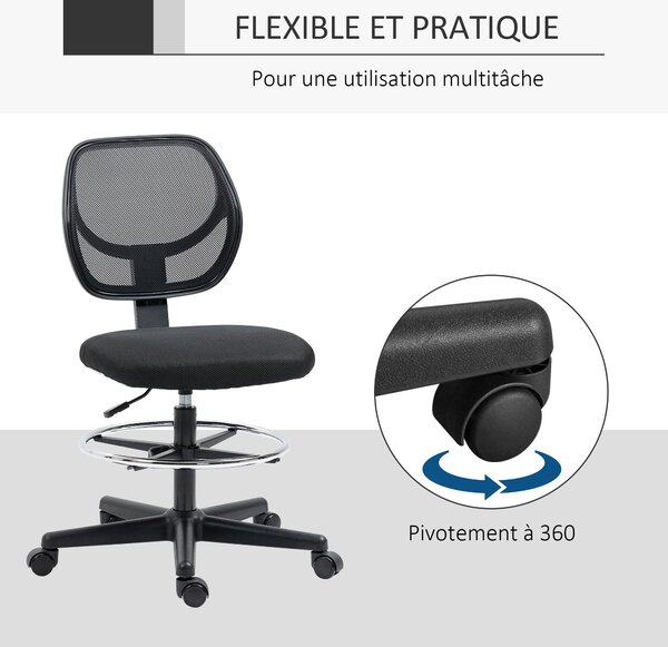 Ergonomická kancelářská židle Vinsetto s vysokým sedákem, síťovaný opěrák, nastavitelná výška 50-70 cm, otočný podnožník 360°, černá | Aosom