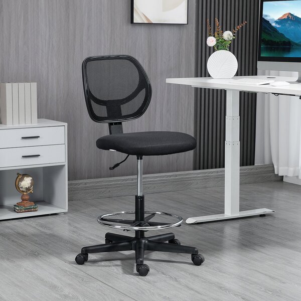 Ergonomická kancelářská židle Vinsetto s vysokým sedákem, síťovaný opěrák, nastavitelná výška 50-70 cm, otočný podnožník 360°, černá | Aosom