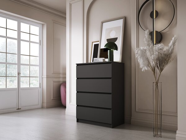 Komoda se 4 zásuvkami v matné černé barvě - 70 x 101 x 39 cm (š/v/d)