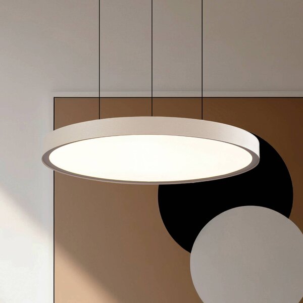 Viokef Závěsné světlo LED Denver, Ø 49 cm, béžová, kov, Krémová / jantar, Obývací pokoj / jídelna, Hliník, Moderní