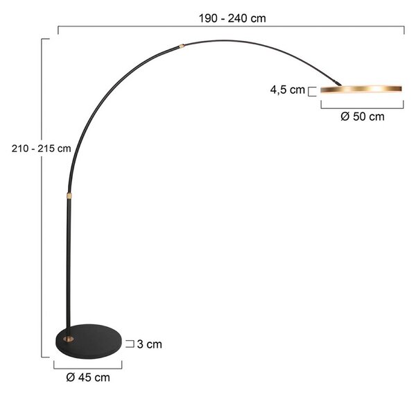 Steinhauer LED obloukové svítidlo Ringlux, černé/zlaté, kov, stmívač, stmívatelný, Černá, Obývací pokoj / jídelna, kov, Moderní