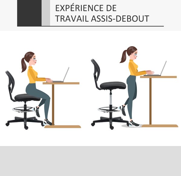Ergonomická kancelářská židle Vinsetto s vysokým sedákem, síťovaný opěrák, nastavitelná výška 50-70 cm, otočný podnožník 360°, černá | Aosom