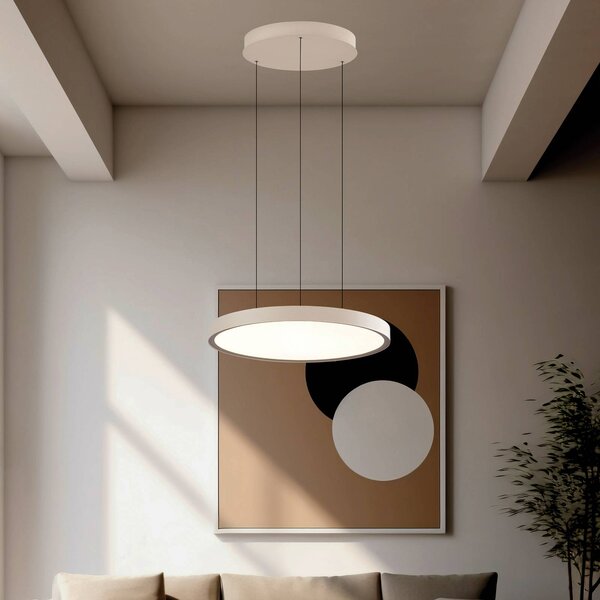 Viokef Závěsné světlo LED Denver, Ø 49 cm, béžová, kov, Krémová / jantar, Obývací pokoj / jídelna, Hliník, Moderní