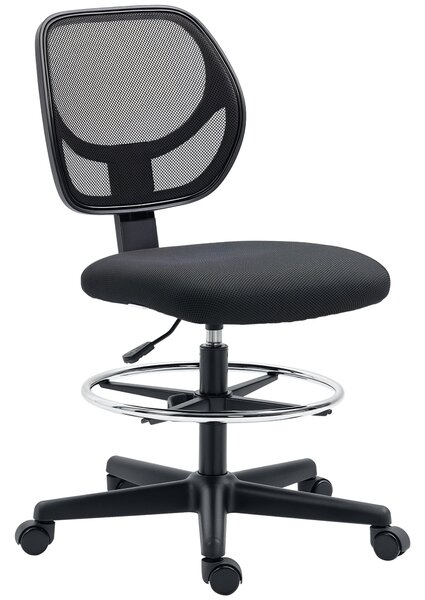 Ergonomická kancelářská židle Vinsetto s vysokým sedákem, síťovaný opěrák, nastavitelná výška 50-70 cm, otočný podnožník 360°, černá | Aosom
