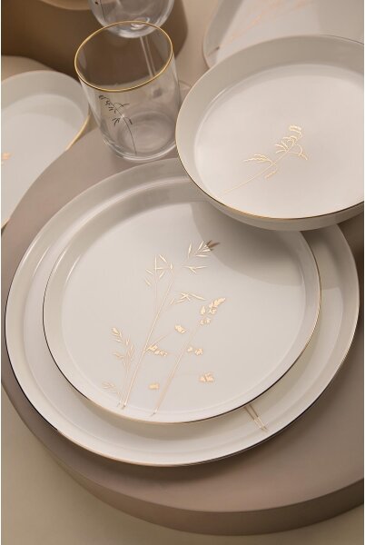 Jídelní sada 27 ks bílá/zlatá/porcelán