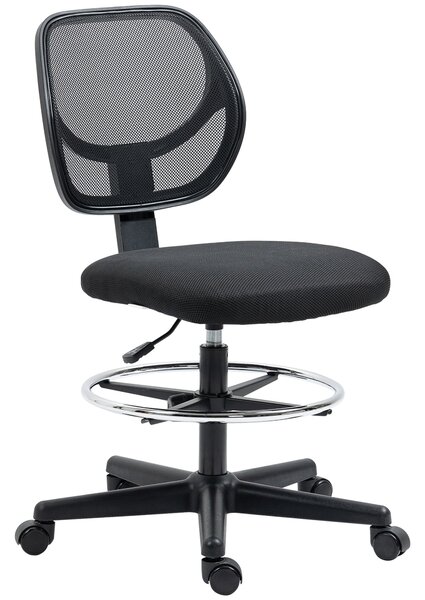 Ergonomická kancelářská židle Vinsetto s vysokým sedákem, síťovaný opěrák, nastavitelná výška 50-70 cm, otočný podnožník 360°, černá | Aosom