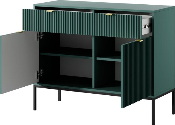 Komoda NANAIMO KSZ104 - zelená - zlaté úchyty - 2 zásuvky - šířka 104 cm, výška 83 cm, hloubka 39 cm