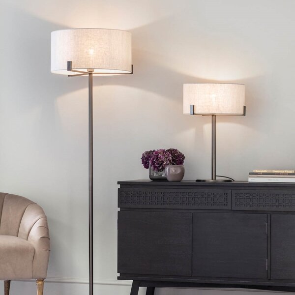 Endon 72634 - Stojací lampa HAYFIELD 1xE27/40W/230V hnědá/šedá