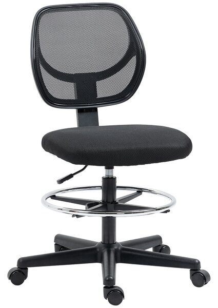 Ergonomická kancelářská židle Vinsetto s vysokým sedákem, síťovaný opěrák, nastavitelná výška 50-70 cm, otočný podnožník 360°, černá | Aosom
