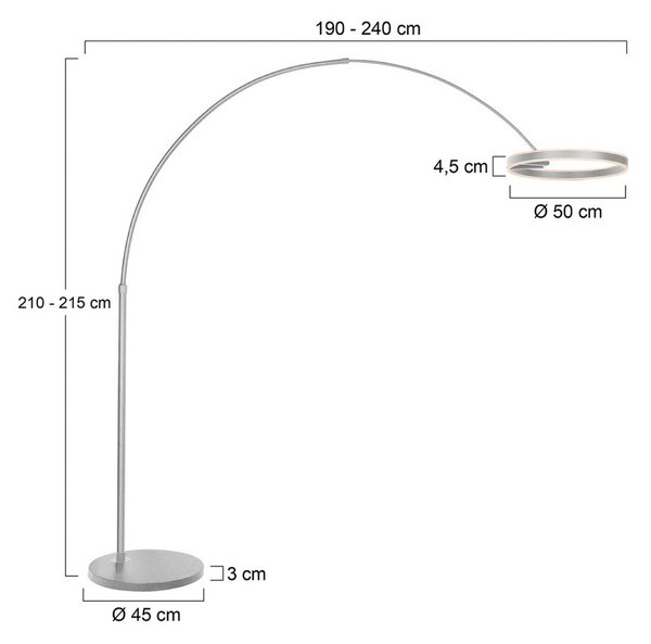 Steinhauer LED obloukové svítidlo Ringlux, ocelová barva, kov, stmívač, stmívatelný, Hliník / šedá / zinek, Obývací pokoj / jídelna, kov, Moderní