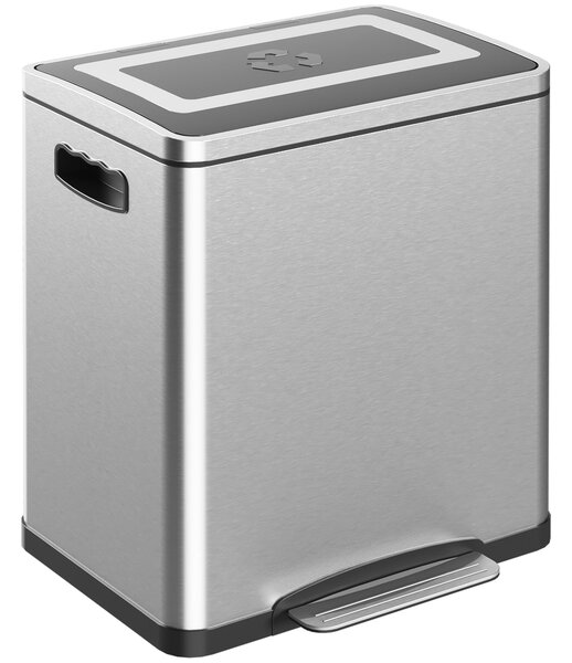 HOMCOM 40L x 34.8Š x 47.5V cm Stříbrný Pedálový Koš na Odpadky s 2 Kompartmenty, Nerezová Ocel s Tichým Víkem, Odnímatelné Vnitřní Kbelíky | Aosom