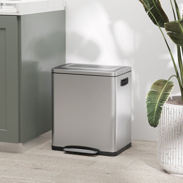 HOMCOM 40L x 34.8Š x 47.5V cm Stříbrný Pedálový Koš na Odpadky s 2 Kompartmenty, Nerezová Ocel s Tichým Víkem, Odnímatelné Vnitřní Kbelíky | Aosom