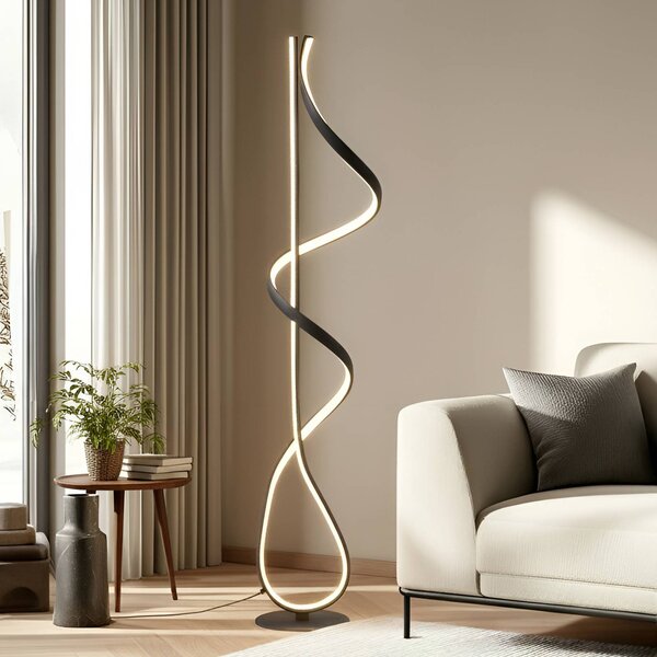Lucande LED stojací lampa Rodado, černá, 132 cm, hliník, Černá, Obývací pokoj / jídelna, Hliník, Moderní