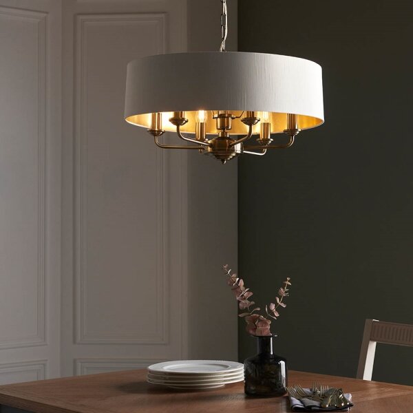 Endon 98933 - Lustr na řetězu HIGHCLERE 6xE14/40W/230V bílá/mosaz