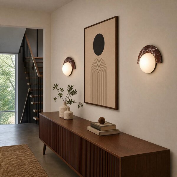 Lucande LED nástěnné světlo Larissa, 28 cm, šedé, mramor, sklo, Hliník / šedá / zinek, Kámen, Design