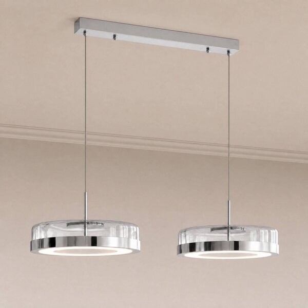 Lucande Závěsné světlo La Latta, 2 žárovky, 80 cm, chrom, sklo, stmívatelný, Chrom / stříbro, Sklo, Design