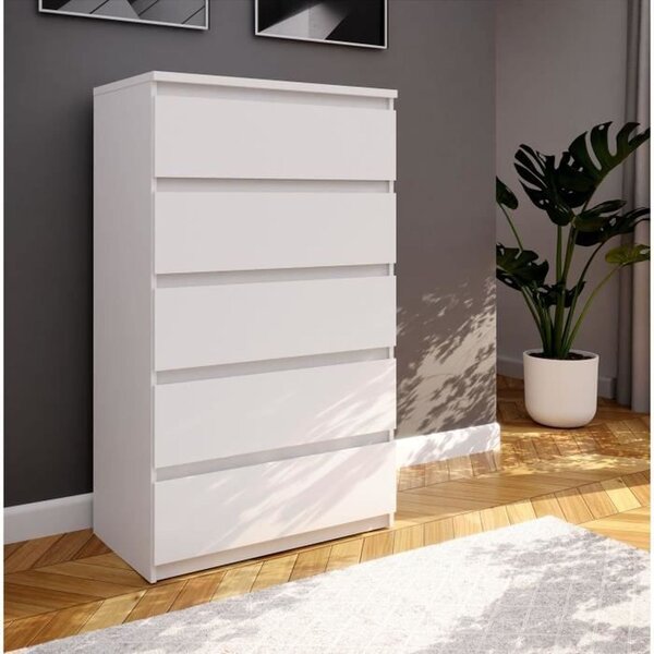 Komoda CHELSEA 5 zásuvek - 77,2 cm - matná bílá