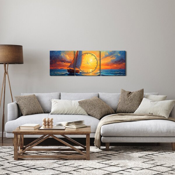 Obraz - Plachetnice (s hodinami) (90x30 cm)