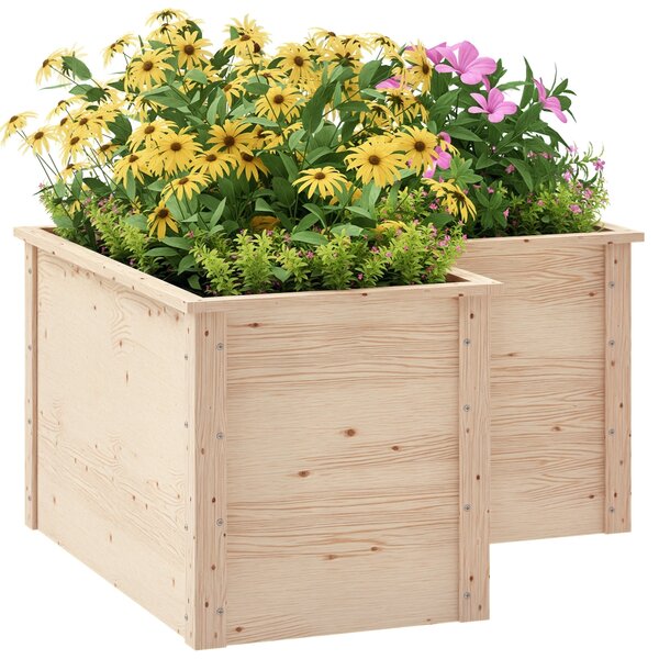 Outsunny L-špičkový Zahradní Truhlík, Zvednutý Zahradní Hřeben, Otevřený Spodní Venku Květinový Box z Přírodního Dřeva pro Terasu, 120 x 120 x 62 cm