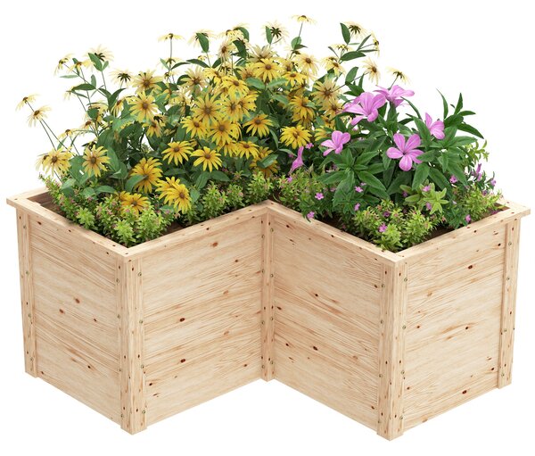 Outsunny L-špičkový Zahradní Truhlík, Zvednutý Zahradní Hřeben, Otevřený Spodní Venku Květinový Box z Přírodního Dřeva pro Terasu, 120 x 120 x 62 cm