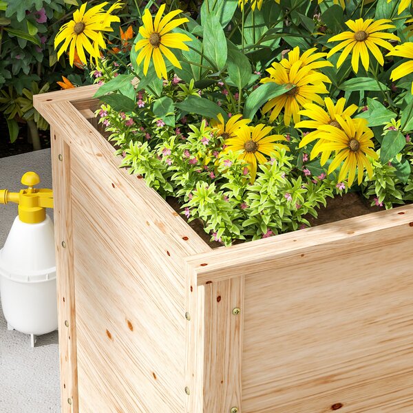 Outsunny L-špičkový Zahradní Truhlík, Zvednutý Zahradní Hřeben, Otevřený Spodní Venku Květinový Box z Přírodního Dřeva pro Terasu, 120 x 120 x 62 cm
