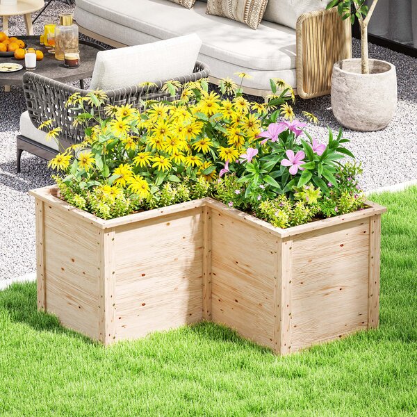 Outsunny L-špičkový Zahradní Truhlík, Zvednutý Zahradní Hřeben, Otevřený Spodní Venku Květinový Box z Přírodního Dřeva pro Terasu, 120 x 120 x 62 cm