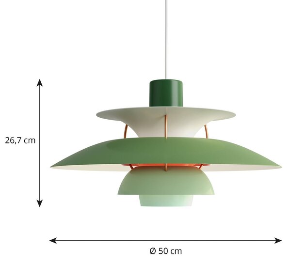 Louis Poulsen PH 5, závěsné světlo zelené, stmívatelný, Zelená, Obývací pokoj / jídelna, Hliník, Design