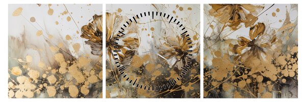 Obraz - Abstraktní květinová malba (s hodinami) (90x30 cm)