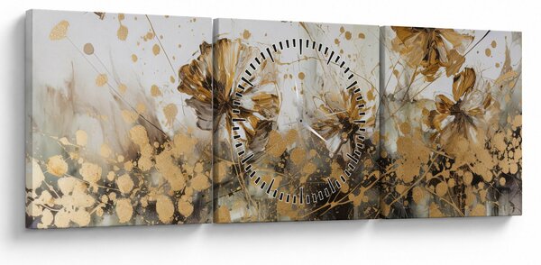 Obraz - Abstraktní květinová malba (s hodinami) (90x30 cm)