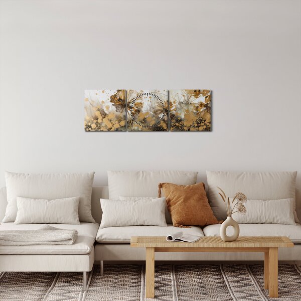 Obraz - Abstraktní květinová malba (s hodinami) (90x30 cm)