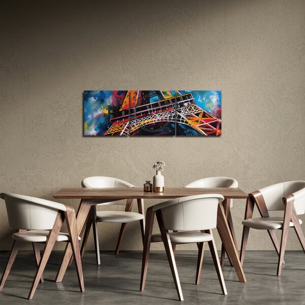 Obraz - Malba Eiffelovy věže II. (s hodinami) (90x30 cm)