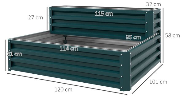 Outsunny Čtvercový Zahradní Truhlík Zvýšený Ocelový Zahradní Záhon S Otevřeným Dnem 2 Úrovně Pro Byliny, Zeleninu, Ovoce a Květiny 120 x 101 x 58 cm z