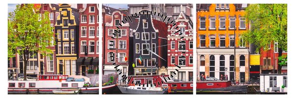 Obraz - Amsterdam, taneční domy (s hodinami) (90x30 cm)