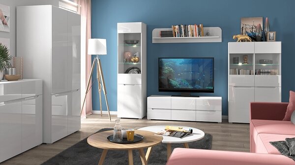 Kondela Třídveřová komoda se šuplíky Jolk 3D3S - bílá / bílý lesk