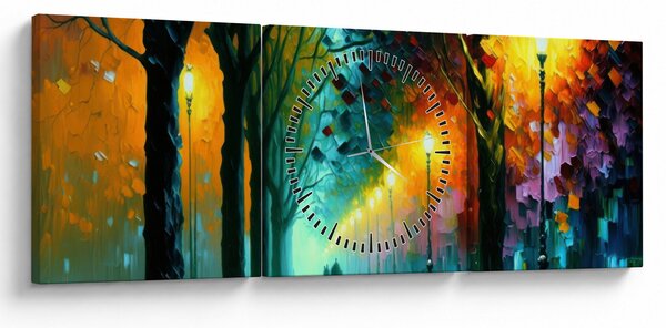 Obraz - Noční procházka (s hodinami) (90x30 cm)