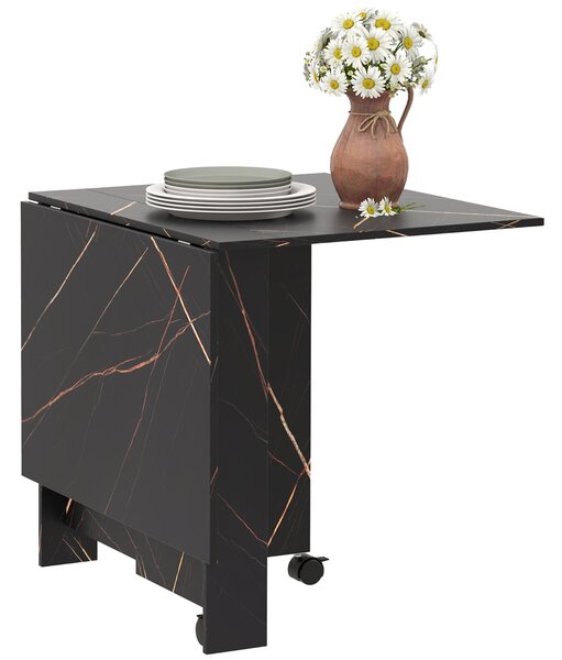 Skládací kuchyňský stůl HOMCOM, skládací jídelní stůl se 2 skládacími deskami, 2 kolečky s brzdami, pro 6 osob, nosnost 20 kg, 120 x 80 x 73 cm, imita