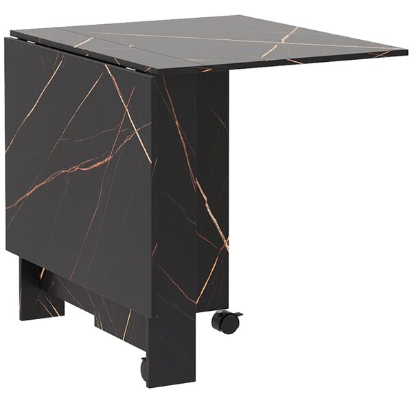Skládací kuchyňský stůl HOMCOM, skládací jídelní stůl se 2 skládacími deskami, 2 kolečky s brzdami, pro 6 osob, nosnost 20 kg, 120 x 80 x 73 cm, imita