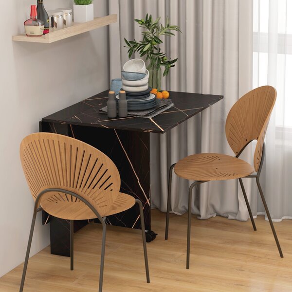 Skládací kuchyňský stůl HOMCOM, skládací jídelní stůl se 2 skládacími deskami, 2 kolečky s brzdami, pro 6 osob, nosnost 20 kg, 120 x 80 x 73 cm, imita