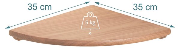 Rohová polička Relaxdays, VxŠxH: 3 x 35 x 35 cm, ořechové dřevo, obývací pokoj, dekorace, nosnost: 5 kg, závěsná knihovna, přírodní