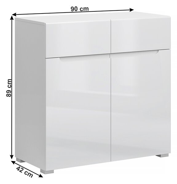 Kondela Dvoudveřová komoda se šuplíky Jolk 2D2S - bílá / bílý lesk