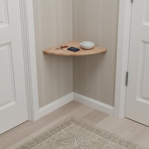 Rohová polička Relaxdays, VxŠxH: 3 x 35 x 35 cm, ořechové dřevo, obývací pokoj, dekorace, nosnost: 5 kg, závěsná knihovna, přírodní