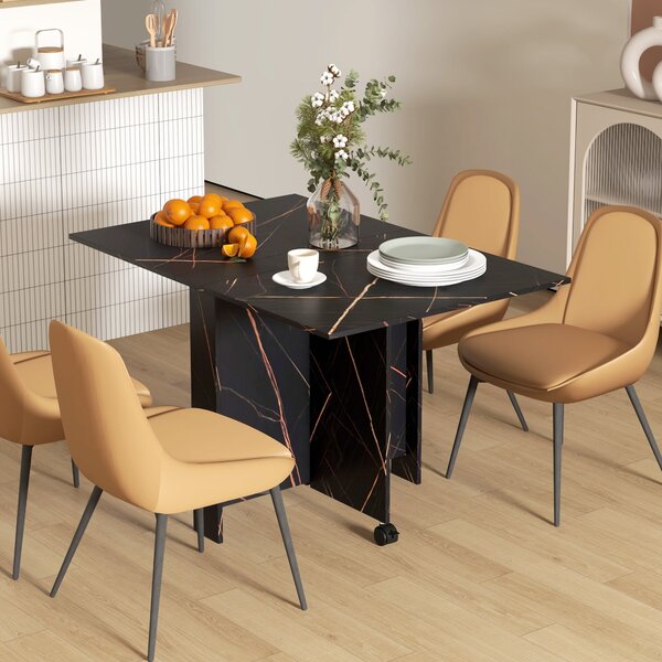 Skládací kuchyňský stůl HOMCOM, skládací jídelní stůl se 2 skládacími deskami, 2 kolečky s brzdami, pro 6 osob, nosnost 20 kg, 120 x 80 x 73 cm, imita