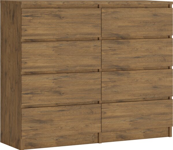 3xobývací komoda s 8 zásuvkami 120 cm, barva: dub Lancelot, V: 102 cm, Š: 120 cm, H: 39 cm. Skříňka do obývacího pokoje, kanceláře, ložnice