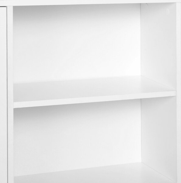 HOMCOM Skandinávská Knihovna se 4 Policemi + 2 Skříňkami s Nastavitelnou Policí rozměr 80D x 24Š x 123V cm, Se Šikmýma Nožkama z Pevného Borového Dřev