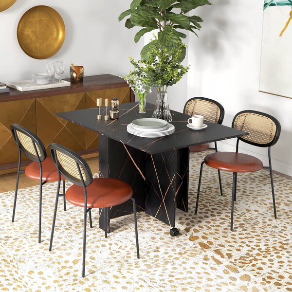 Skládací kuchyňský stůl HOMCOM, skládací jídelní stůl se 2 skládacími deskami, 2 kolečky s brzdami, pro 6 osob, nosnost 20 kg, 120 x 80 x 73 cm, imita