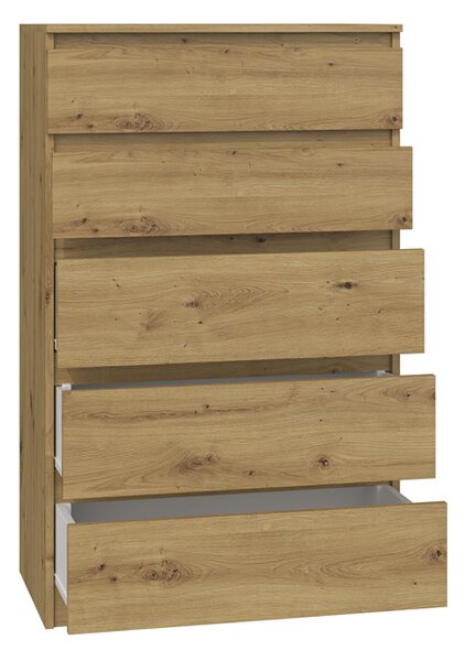 VBChome Komoda s 5 zásuvkami 70 x 40 x 110 cm dub Artisan Komoda bez úchytek Víceúčelová skříň do předsíně ložnice obývacího pokoje dětského pokoje moderní dub Artisan