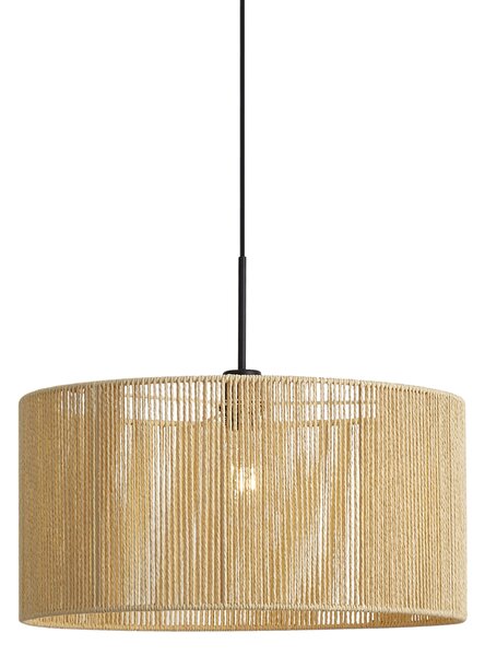 Hanglamp zwart met beige papieren touw kap 50/50/25 - Combi 1